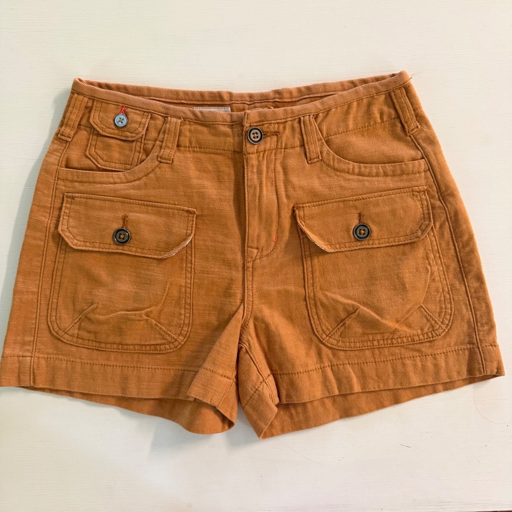 Pilcro Anthropologie Cargo Shorts 26 Burnt Orange Cotton Linen Utility Boho